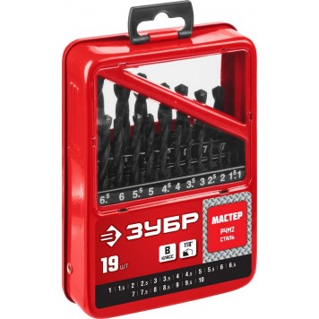 29605-H19 | Набор сверл по металлу 19 шт (d=1-10 мм), быстрорежущая сталь, класс В, ЗУБР МАСТЕР-3