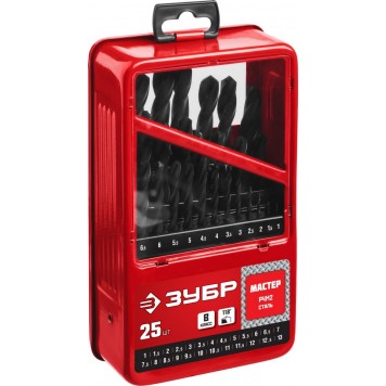 29605-H25 | Набор сверл по металлу 25 шт (d=1-13 мм), быстрорежущая сталь, класс В, ЗУБР МАСТЕР-3