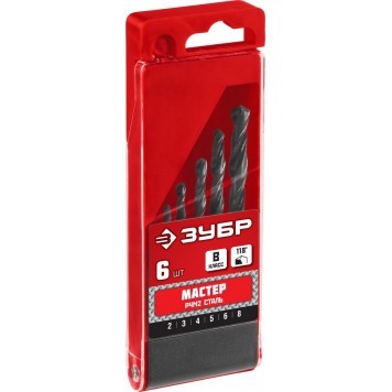 29605-H6 | Набор сверл по металлу 6 шт (d=2-8 мм), быстрорежущая сталь, класс В, ЗУБР МАСТЕР-3