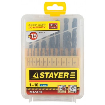 2961-H19_z01 | Набор Свёрла по металлу, быстрорежущая сталь, в пласт. боксе, 19шт, STAYER MASTER-1