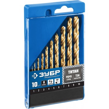 29615-H10 | Набор сверл по металлу 10 шт (d=1-10 мм), сталь Р6М5, класс А, Титан, ЗУБР ПРОФЕССИОНАЛ-3