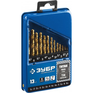 29615-H13_z01 | Набор сверл по металлу 13 шт (d=1,5-6,5 мм), сталь Р6М5, класс А, ЗУБР ТИТАН-3