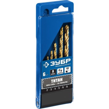 29615-H6 | Набор сверл по металлу 6 шт (d=2-8 мм), сталь Р6М5, класс А, Титан, ЗУБР ПРОФЕССИОНАЛ-3