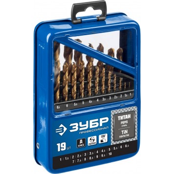 29617-H19_z01 | Набор сверл по металлу 19 шт (d=1-10 мм), сталь Р6М5, класс А, 29615-H19, ЗУБР ТИТАН-3