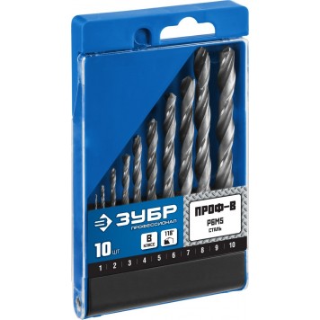 29621-H10 | Набор сверл по металлу 10 шт (d=1-10 мм), Проф-В, ЗУБР ПРОФЕССИОНАЛ-3