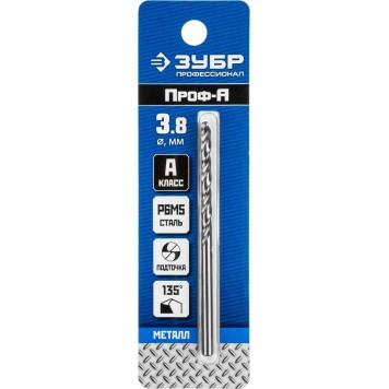29625-3.8 | Сверло по металлу Проф-А, класс А, сталь Р6М5, d=3,8 мм, ЗУБР ПРОФЕССИОНАЛ-1