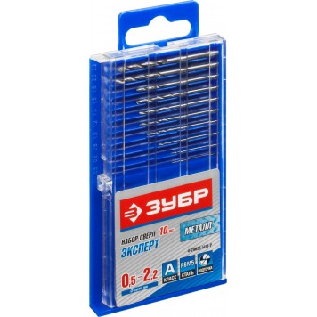 29625-H10-P | Набор сверл по металлу 10 шт (d=0,5-2,2 мм), Проф-А, класс А, сталь Р6М5, ЗУБР ПРОФЕССИОНАЛ-2