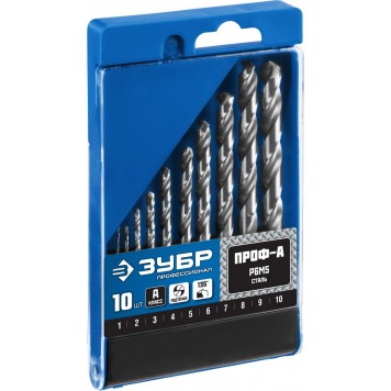 29625-H10 | Набор сверл по металлу 10 шт (d=1-10 мм), Проф-А, класс А, сталь Р6М5, ЗУБР ПРОФЕССИОНАЛ-3