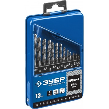 29625-H13 | Набор сверл по металлу 13 шт (d=1,5-6,5 мм), Проф-А, класс А, сталь Р6М5, ЗУБР ПРОФЕССИОНАЛ-3