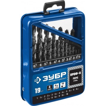 29625-H19 | Набор сверл по металлу 19 шт (d=1-10 мм), Проф-А, класс А, сталь Р6М5, ЗУБР ПРОФЕССИОНАЛ-3
