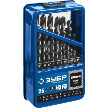 29625-H25 | Набор сверл по металлу 25 шт (d=1-13 мм), Проф-А, класс А, сталь Р6М5, ЗУБР ПРОФЕССИОНАЛ-3