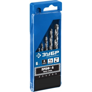 29625-H6 | Набор сверл по металлу 6 шт (d=2-8 мм), Проф-А, класс А, сталь Р6М5, ЗУБР ПРОФЕССИОНАЛ-3