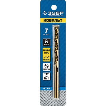29626-7 | Сверло по металлу, сталь Р6М5К5, класс А, d=7 мм, ЗУБР КОБАЛЬТ-1