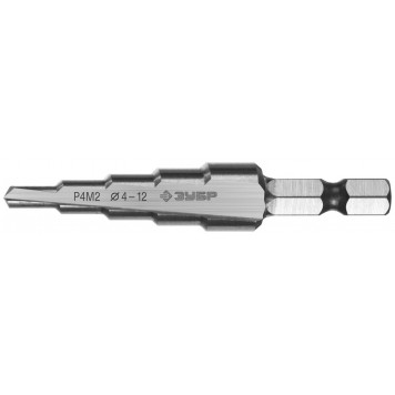 29665-4-12-5 | Сверло ступенчатое по сталям и цвет.мет., быстрорежущая сталь, d=4-12мм, 5ступ.d=4-6-8-10-12, L-65мм, шестигран.хвост.1/4", ЗУБР МАСТЕР-0