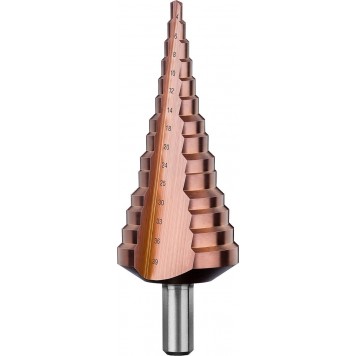 29672-4-39-14_z01 | Сверло ступен. по сталям и цвет.мет.ст.Р6М5 с.покрыт., d=4-39мм,14ст. d=4-39, L-113мм, 3-хгран.хв.10мм, ЗУБР КОБАЛЬТ-4