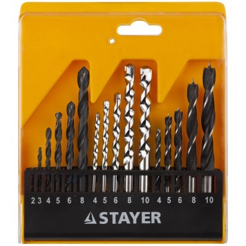 29720-H16 | Набор: Сверла комбинированные, дерево (4-5-6-8-10мм), металл (2-3-4-6-8мм), бетон (4-5-6-8-10мм), 16 предметов, STAYER STANDARD-0