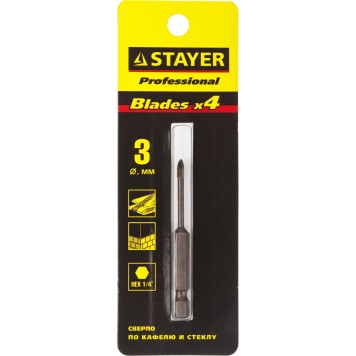 2985-03_z01 | Сверло по кафелю, керамике, стеклу, с четырьмя режущими лезвиями, шестигранный хвостовик, 3 мм, STAYER PROFESSIONAL-1