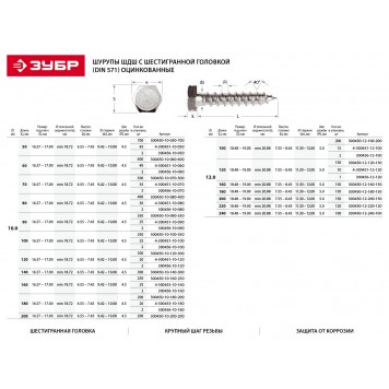 300456-08-090 | Шурупы с шестигранной головкой (DIN 571), 90 х 8 мм, 2 шт, ШДШ, ЗУБР МАСТЕР-1