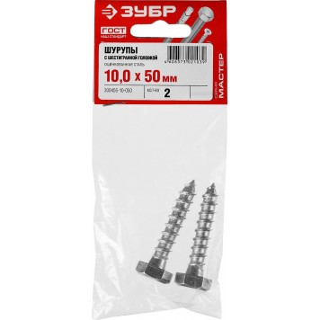 300456-10-050 | Шурупы с шестигранной головкой (DIN 571), 50 х 10 мм, 2 шт, ШДШ, ЗУБР МАСТЕР-3