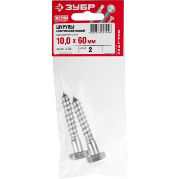 300456-10-060 | Шурупы с шестигранной головкой (DIN 571), 60 х 10 мм, 2 шт, ШДШ, ЗУБР МАСТЕР-3