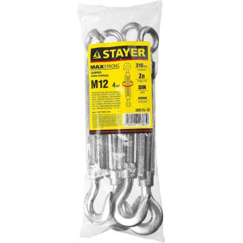 30515-12 | Талреп DIN 1480, крюк-кольцо, М12, 4 шт, оцинкованный, STAYER-1