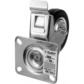 30936-100-B | Колесо поворотное c тормозом d=100 мм, г/п 70 кг, резина/металл, игольчатый подшипник, ЗУБР ПРОФЕССИОНАЛ-5