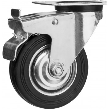 30936-100-B | Колесо поворотное c тормозом d=100 мм, г/п 70 кг, резина/металл, игольчатый подшипник, ЗУБР ПРОФЕССИОНАЛ-6