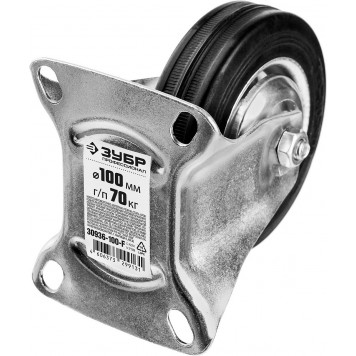 30936-100-F | Колесо неповоротное d=100 мм, г/п 70 кг, резина/металл, игольчатый подшипник, ЗУБР ПРОФЕССИОНАЛ-5
