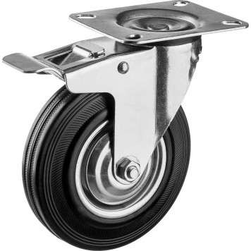 30936-125-B | Колесо поворотное c тормозом d=125 мм, г/п 100 кг, резина/металл, игольчатый подшипник, ЗУБР ПРОФЕССИОНАЛ-0