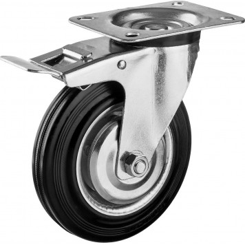 30936-160-B | Колесо поворотное c тормозом d=160 мм, г/п 145 кг, резина/металл, игольчатый подшипник, ЗУБР ПРОФЕССИОНАЛ-0