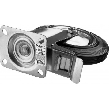 30936-200-B | Колесо поворотное c тормозом d=200 мм, г/п 185 кг, резина/металл, игольчатый подшипник, ЗУБР ПРОФЕССИОНАЛ-5