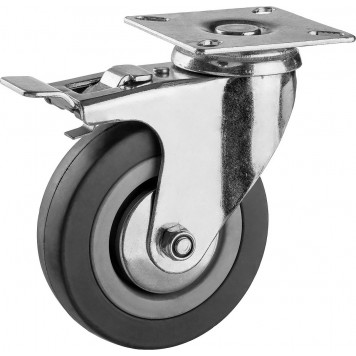 30956-100-B | Колесо поворотное с тормозом d=100 мм, г/п 65 кг, резина/полипропилен, ЗУБР МАСТЕР-0