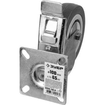 30956-100-B | Колесо поворотное с тормозом d=100 мм, г/п 65 кг, резина/полипропилен, ЗУБР МАСТЕР-5