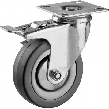 30956-75-B | Колесо поворотное с тормозом d=75 мм, г/п 50 кг, резина/полипропилен, ЗУБР МАСТЕР-0
