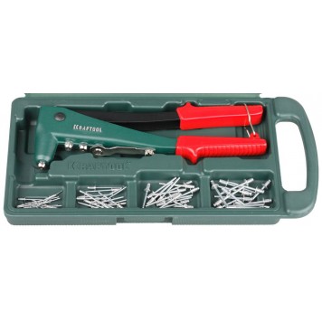 31170-H6 | Заклепочник, литой корпус, d=2,4-4,8 мм - Al и сталь; d=2,4-4,0 - нерж сталь, в боксе, с набором заклепок, KRAFTOOL NX-3-0