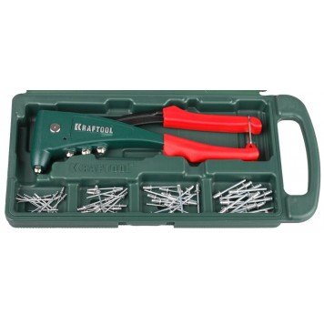 31173-H6 | Заклепочник, усиленный литой к d=2,4-4,8 мм - Al и сталь, d=2,4-4,0 - нерж сталь, в боксе, с набором заклепок, KRAFTOOL NX-5-0