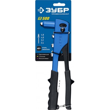 31190_z01 | Заклепочник 2.4-4.8 мм - алюминий и сталь, 2.4-4.0 - нерж сталь, стальной корпус, ЗУБР П-500-1