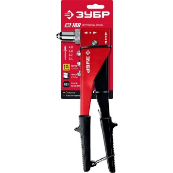 31199_z01 | Заклепочник переставной 90-180°, для заклёпок 2.4-4.8 мм из алюминия и стали, стальной корпус, ЗУБР М-180-1