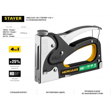 31510_z01 | Степлер для скоб "BlackPro 140" 4-в-1: тип 140 (6-14 мм) / 36 (10-14 мм) / 300 (10-14 мм) / 500 (14 мм), STAYER PROFESSIONAL-1