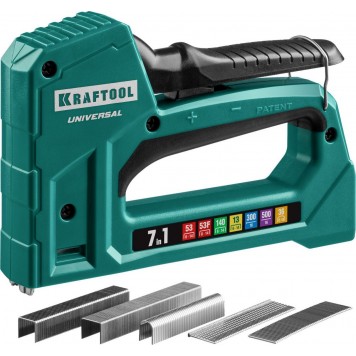 31524 | Степлер для скоб 7-в-1: 53(6-14мм)/53F(10-14мм)/140(10-14мм)/13(6-14мм)/36(10-14мм)/300(16мм)/500(16мм), скобы в компл, KRAFTOOL UNIVERSAL-0