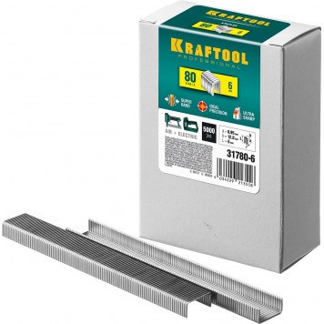 31780-6 | 6 мм скобы для степлера тонкие широкие тип 80, 5000 шт, KRAFTOOL-0