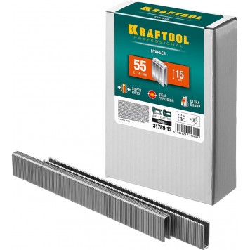 31789-15 | 15 мм скобы для степлера узкие тип 55, 5000 шт, KRAFTOOL-0