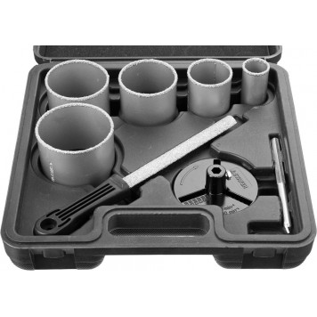 33345-H8 | Набор: Коронки с основанием и центровочным сверлом, напильник, d=33, 53, 67, 73, 83мм, 8предм, STAYER PROFESSIONAL-0