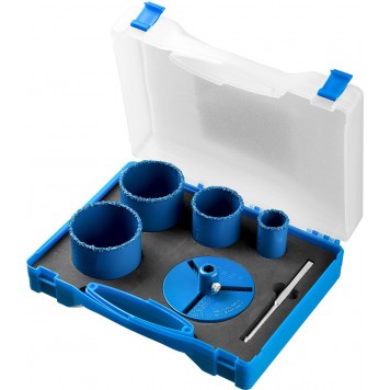 33350-H6_z01 | Набор кольцевых коронок c карбид-вольфрамовым нанесением, 6 предм. в кейсе: коронки d 33, 53, 67, 73 мм, основание, сверло, ЗУБР ПРОФЕССИОНАЛ-2