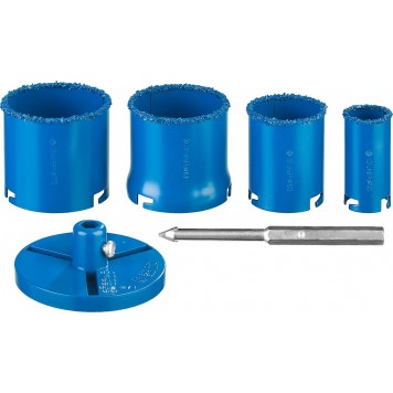 33350-H6_z01 | Набор кольцевых коронок c карбид-вольфрамовым нанесением, 6 предм. в кейсе: коронки d 33, 53, 67, 73 мм, основание, сверло, ЗУБР ПРОФЕССИОНАЛ-4