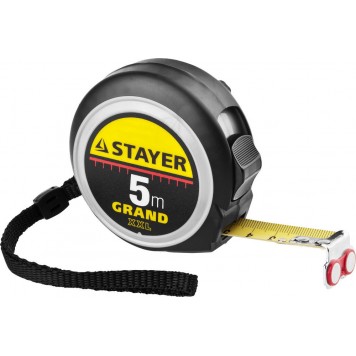 3411-05-19 | 5м / 19мм профессиональная рулетка с двухсторонней шкалой., STAYER GRAND-0