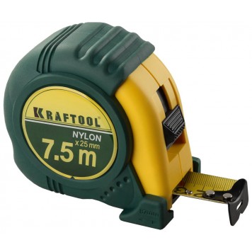 34122-08 | 7,5м / 25мм рулетка с ударостойким обрезиненным корпусом, KRAFTOOL NYLON-0