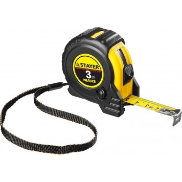 34131-03_z01 | 3м / 16мм профессиональная рулетка в ударостойком обрезиненном корпусе с двумя фиксаторами, STAYER MARS-0