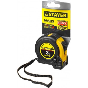 34131-03_z01 | 3м / 16мм профессиональная рулетка в ударостойком обрезиненном корпусе с двумя фиксаторами, STAYER MARS-1