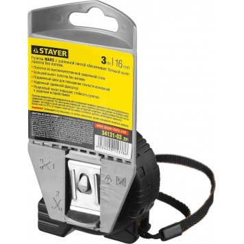 34131-03_z01 | 3м / 16мм профессиональная рулетка в ударостойком обрезиненном корпусе с двумя фиксаторами, STAYER MARS-5